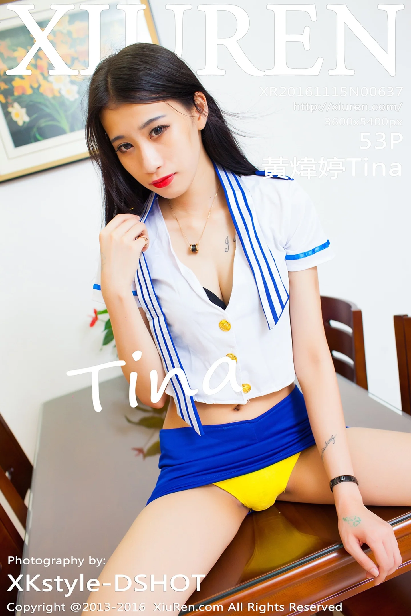 [XiuRen秀人网]No.637_嫩模黃煒婷Tina空乘制服蓝色短裙秀黄色内裤性感迷人写真53P-秀人网 - XiuRen.Xyz